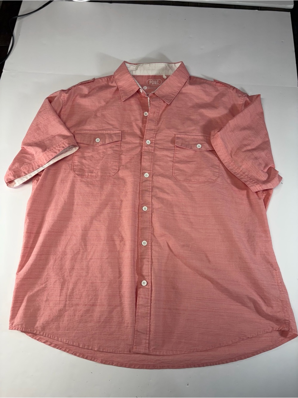 PD&C Coral Pink Short Sleeve Athletic Stretch Button Down Shirt 2X